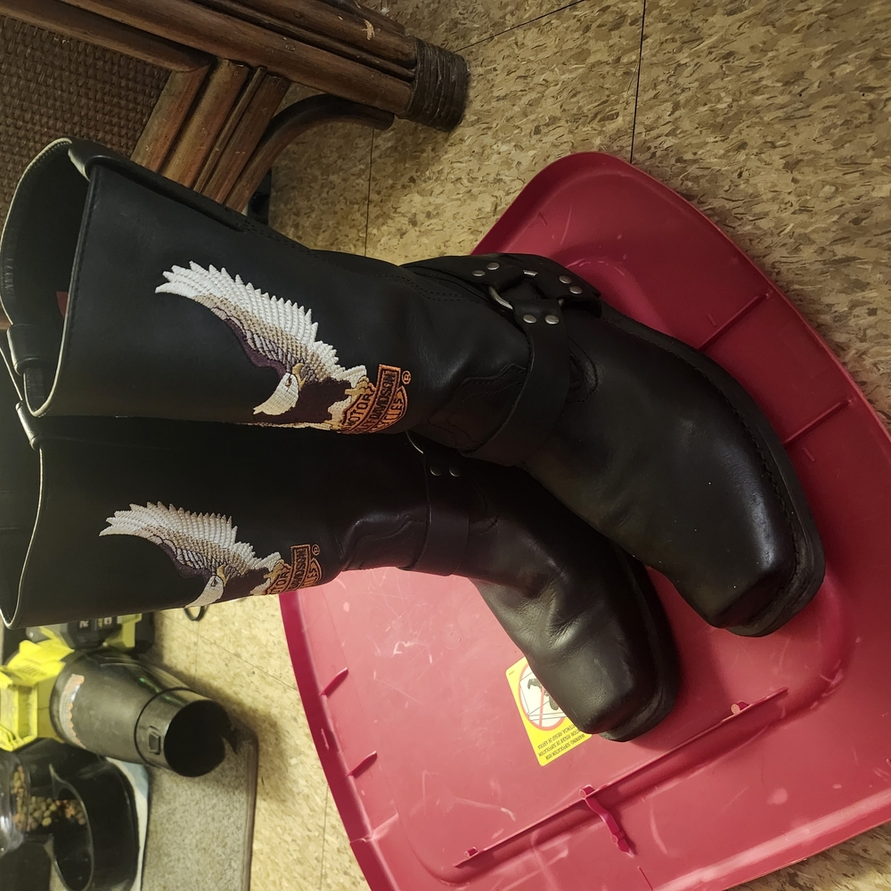 Harley-Davidson Black Leather Boots with Eagle Design